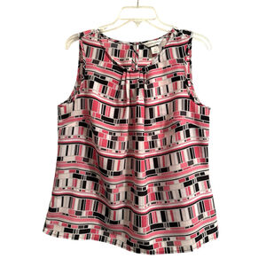 Christopher & Banks Sleeveless Blouse Womens MEDIUM Pink White Black Geometric